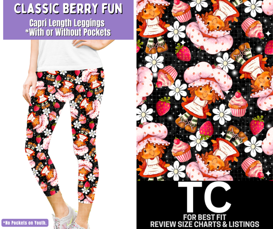 Classic Berry Fun Capri Length Leggings w/ Pockets