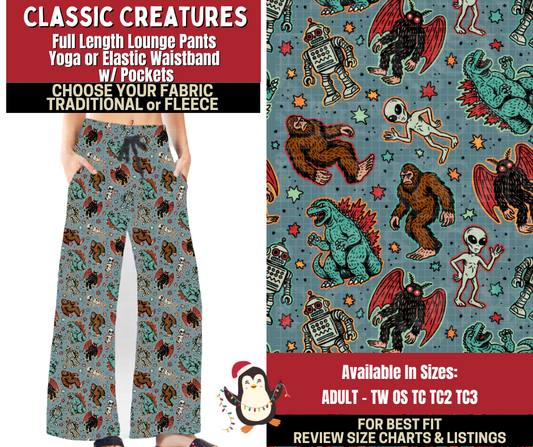 Preorder! Closes 9/4. ETA Dec. Classic Creatures Lounge Pants Choose Fleece or Traditional