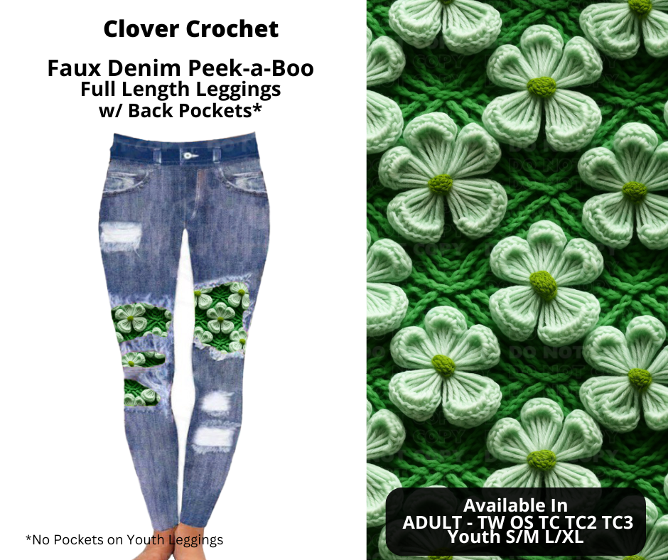 Preorder! Closes 12/9. ETA Feb. Clover Crochet Faux Denim Peekaboo Full Length