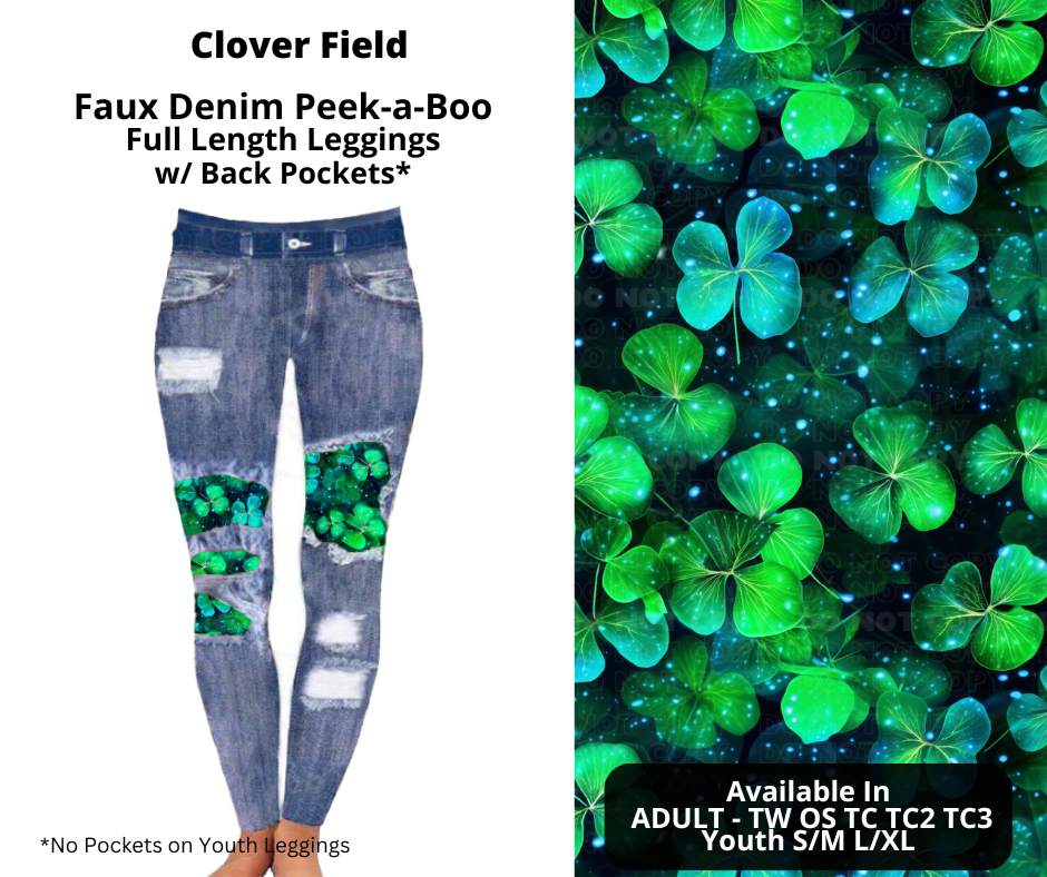 Preorder! Closes 12/9. ETA Feb. Clover Field Faux Denim Peekaboo Full Length