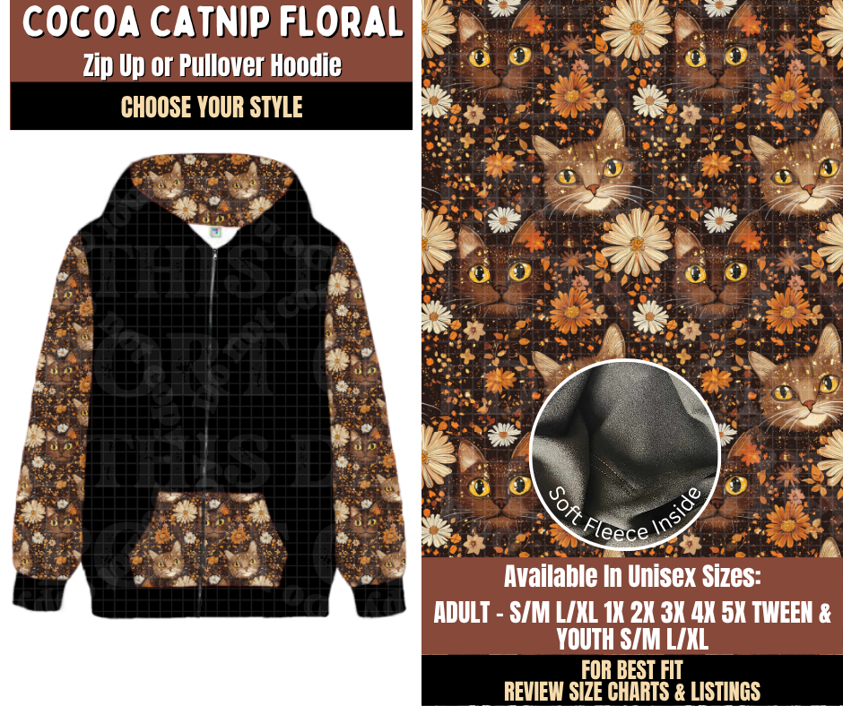 Preorder! Closes 7/27. ETA Oct. Cocoa Catnip Floral Zip-Up or Pullover Hoodie