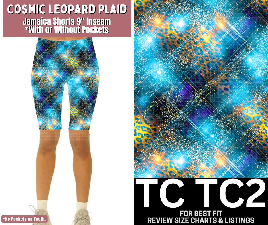 Cosmic Leopard Plaid Jamaica Shorts w/ Pockets