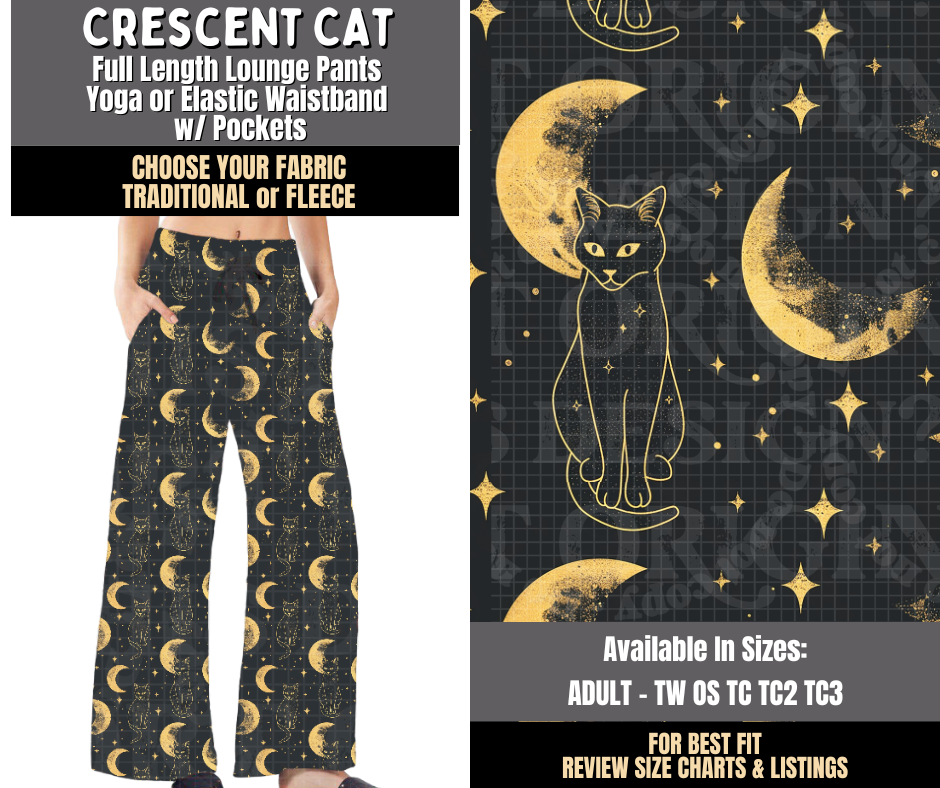 Preorder! Closes 8/3. ETA Nov. Crescent Cat Lounge Pants Choose Fleece or Traditional