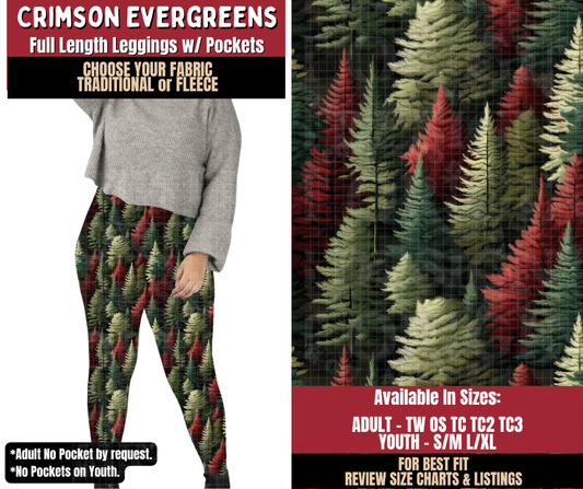Preorder! Closes 9/7. ETA Dec. Crimson Evergreens Leggings Choose Fleece or Traditional