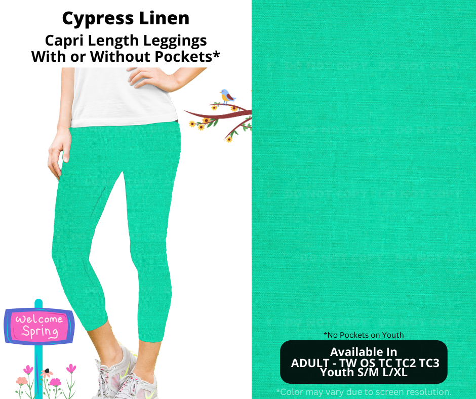 Preorder! Closes 1/8. ETA April. Cypress Linen Capri Leggings w/wo Pockets