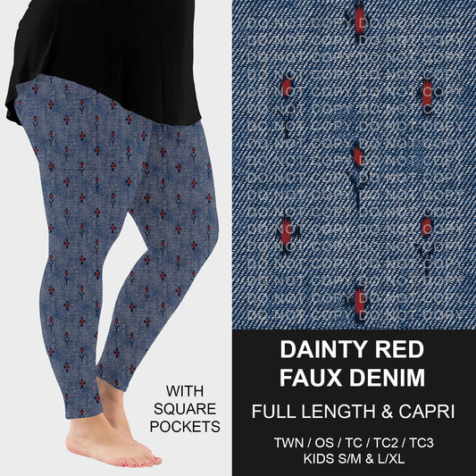 B256 - Preorder Dainty Red Faux Denim Leggings w/ Pockets (Closes 10/19. ETA: late Dec.)