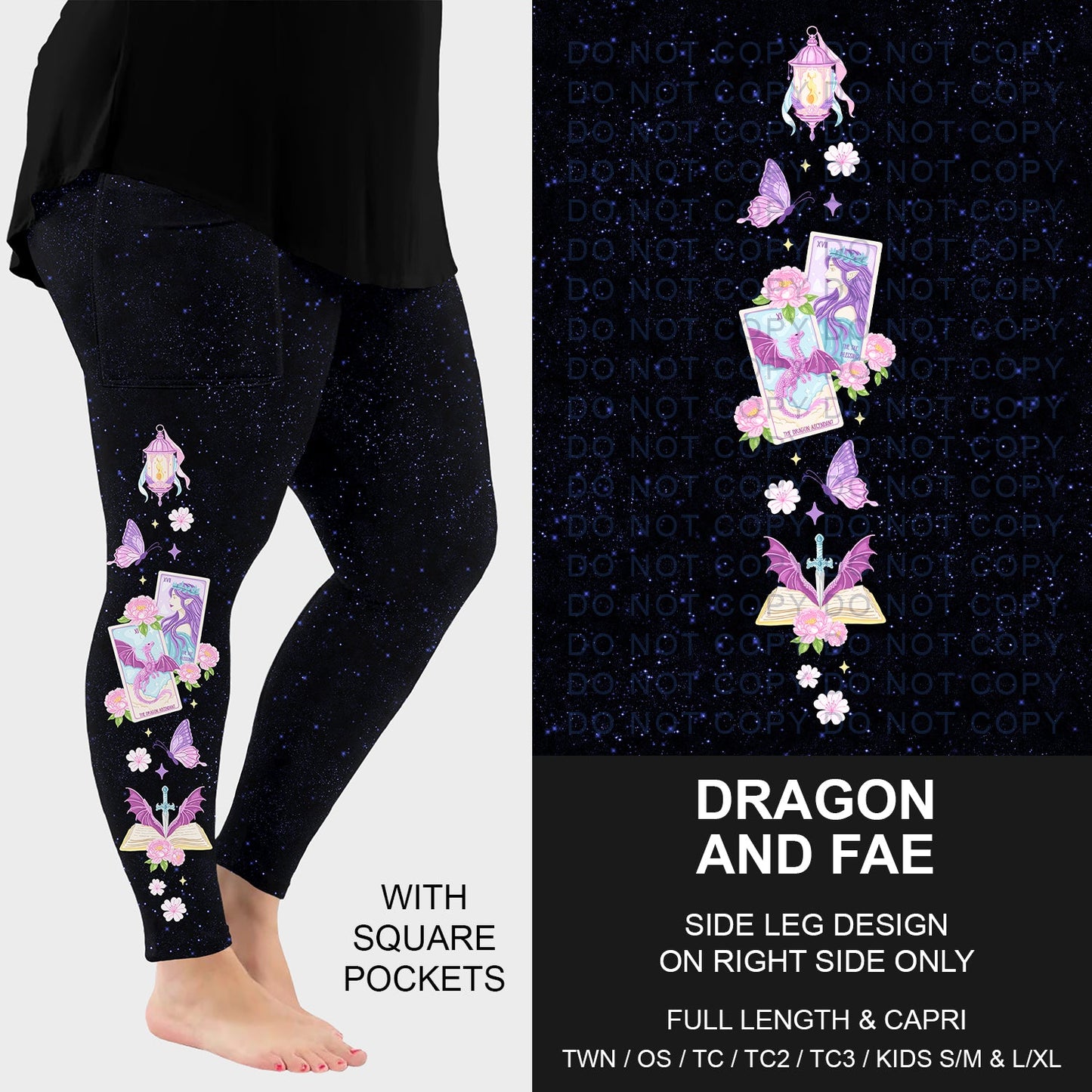 B287 - Preorder Dragon and Fae Side Design Leggings w/ Pockets (Closes 4/26. ETA: late June)