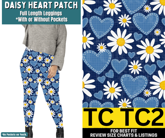 Daisy Heart Patch Full Length Leggings w/ Pockets