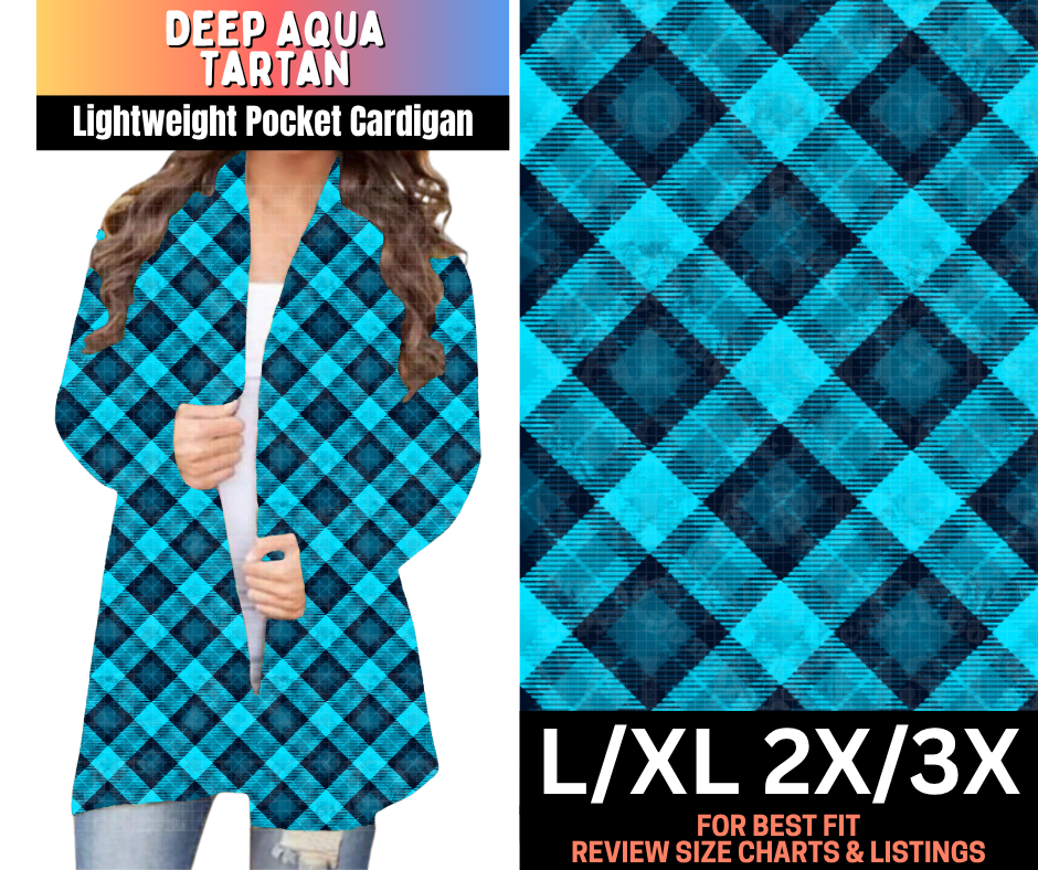 Deep Aqua Tartan Pocket Cardigan