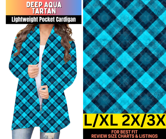 Deep Aqua Tartan Pocket Cardigan