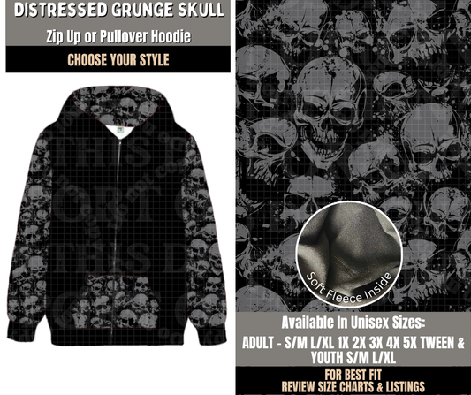 Preorder! Closes 10/28. ETA Jan. Distressed Grunge Skulls Zip-Up or Pullover Hoodie