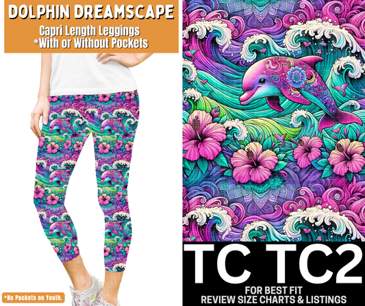 Dolphin Dreamscape Capri Length Leggings w/ Pockets