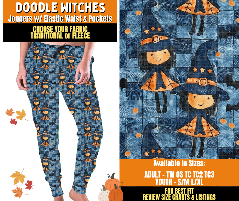 Preorder! Closes 7/16. ETA Oct. Doodle Witches Joggers Choose Fleece or Traditional