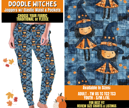 Preorder! Closes 7/16. ETA Oct. Doodle Witches Joggers Choose Fleece or Traditional