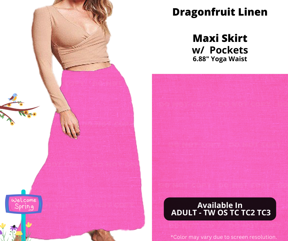 Preorder! Closes 1/15. ETA April. Dragonfruit Linen Maxi Skirt