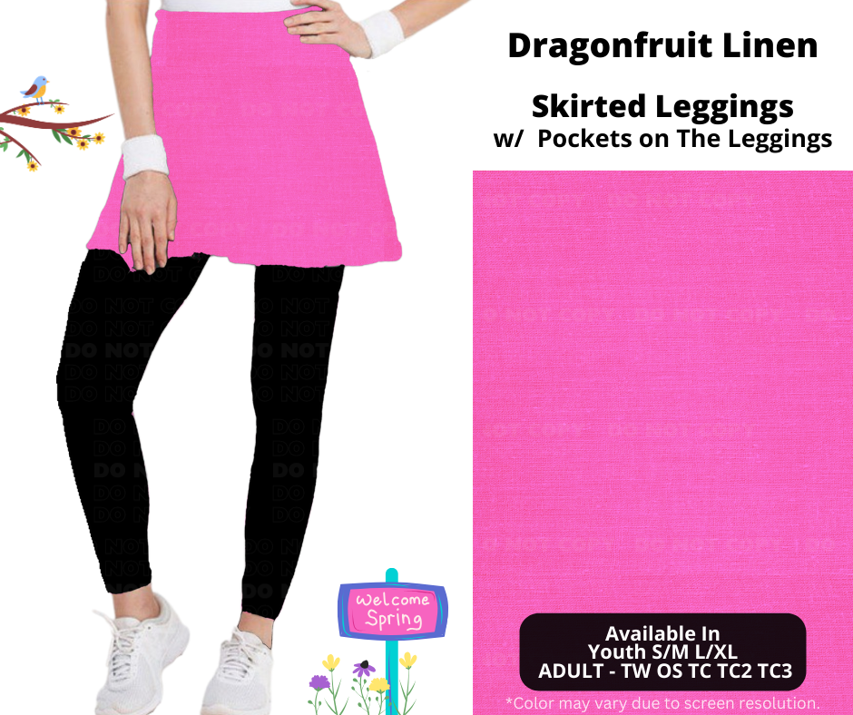 Preorder! Closes 1/15. ETA April. Dragonfruit Linen Skirted Full Length Leggings w/ Pockets