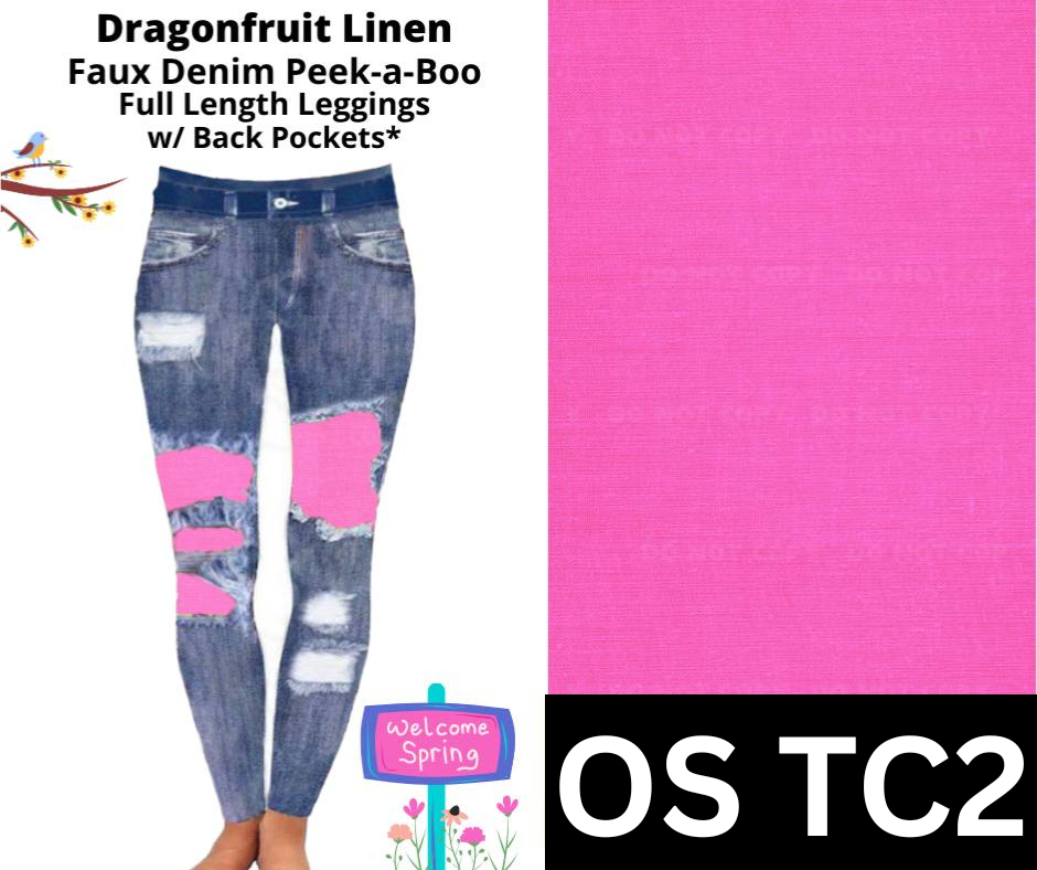 Dragonfruit Linen Faux Denim Full Length Peekaboo Leggings