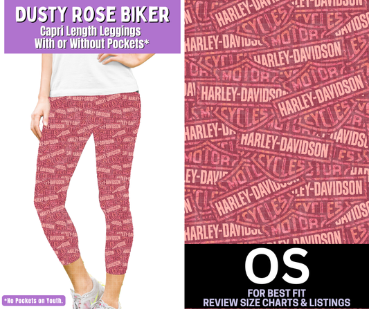 Dusty Rose Biker Capri Length Leggings w/ Pockets
