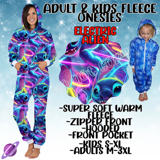 ELECTRIC ALIEN - ADULT & KIDS FLEECE ONESIES CLOSING 9/28