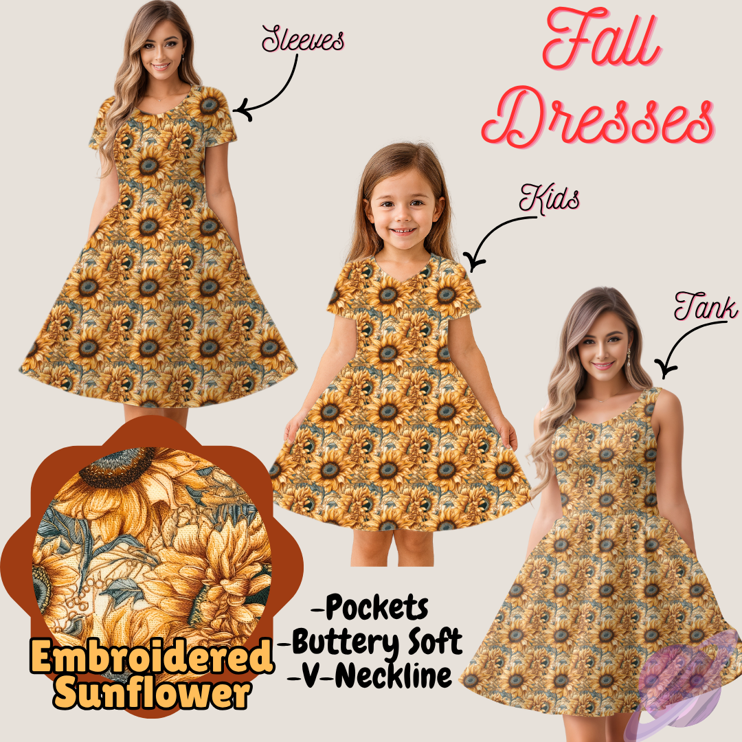 EMBROIDERED SUNFLOWER- FALL DRESS PREORDER- CLOSING 9/12