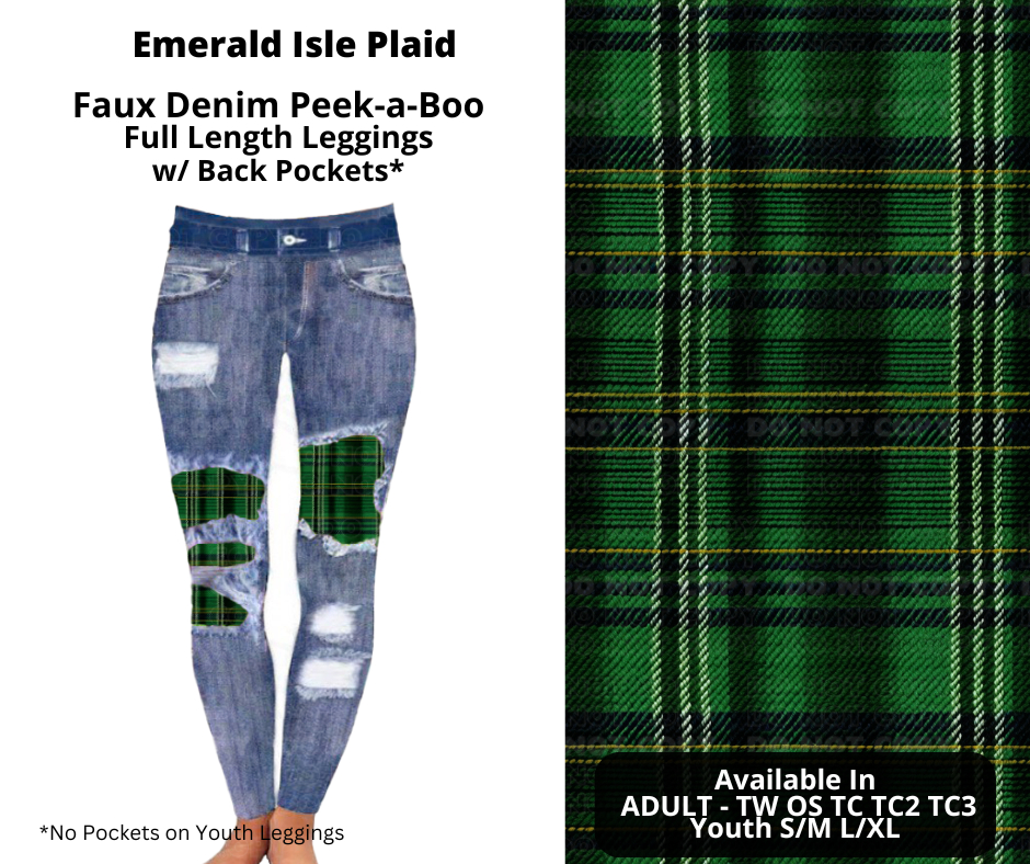 Preorder! Closes 12/9. ETA Feb. Emerald Isle Plaid Faux Denim Peekaboo Full Length