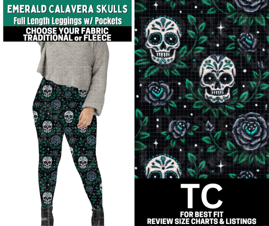 Emerald Calavera Skulls Full Length Leggings w/ Pockets