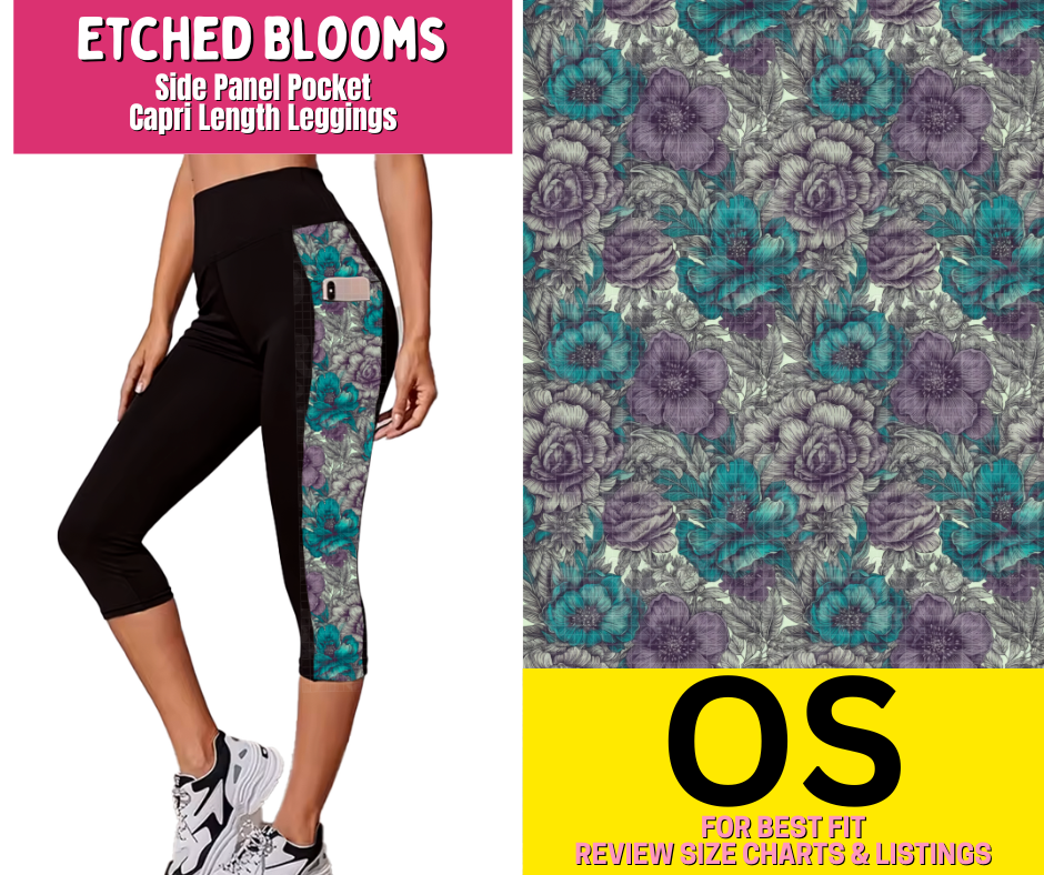 Etched Blooms Side Panel Pocket Capri Length Leggings