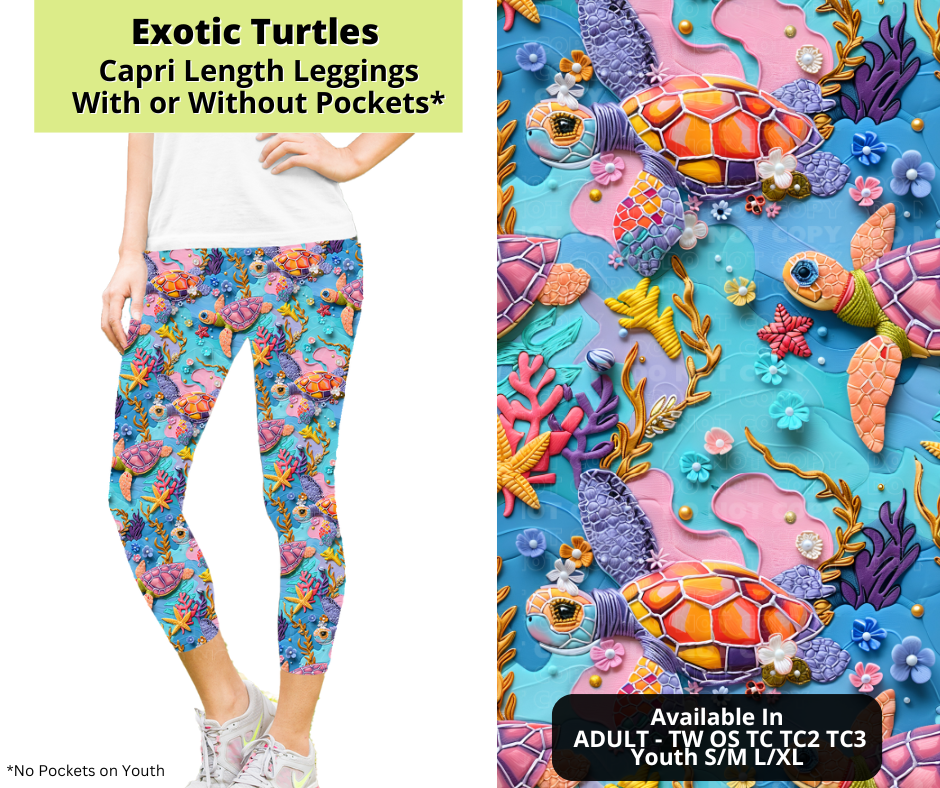 Preorder! Closes 3/24. ETA June. Exotic Turtles Capri Leggings w/wo Pockets