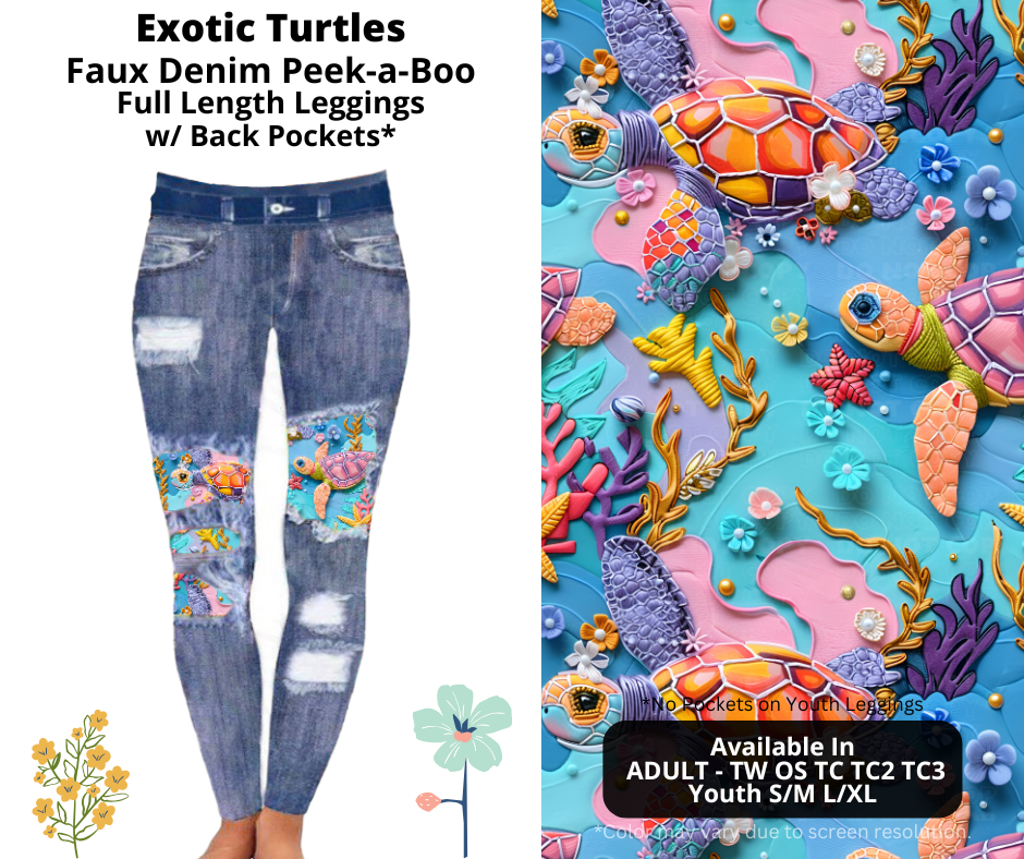 Preorder! Closes 3/26. ETA June. Exotic Turtles Full Length Faux Denim Peekaboo