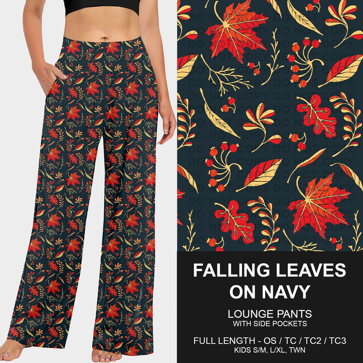 B250 - Preorder Falling Leaves on Navy Lounge Pants (Closes 9/07. ETA early Nov.)