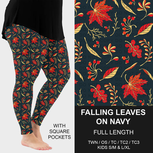 B250 - Preorder Falling Leaves on Navy Leggings w/ Pockets (Closes 9/07. ETA early Nov.)
