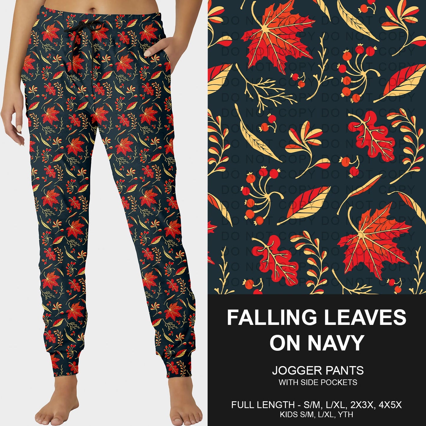 B250 - Preorder Falling Leaves on Navy Joggers (Closes 9/07. ETA early Nov.)