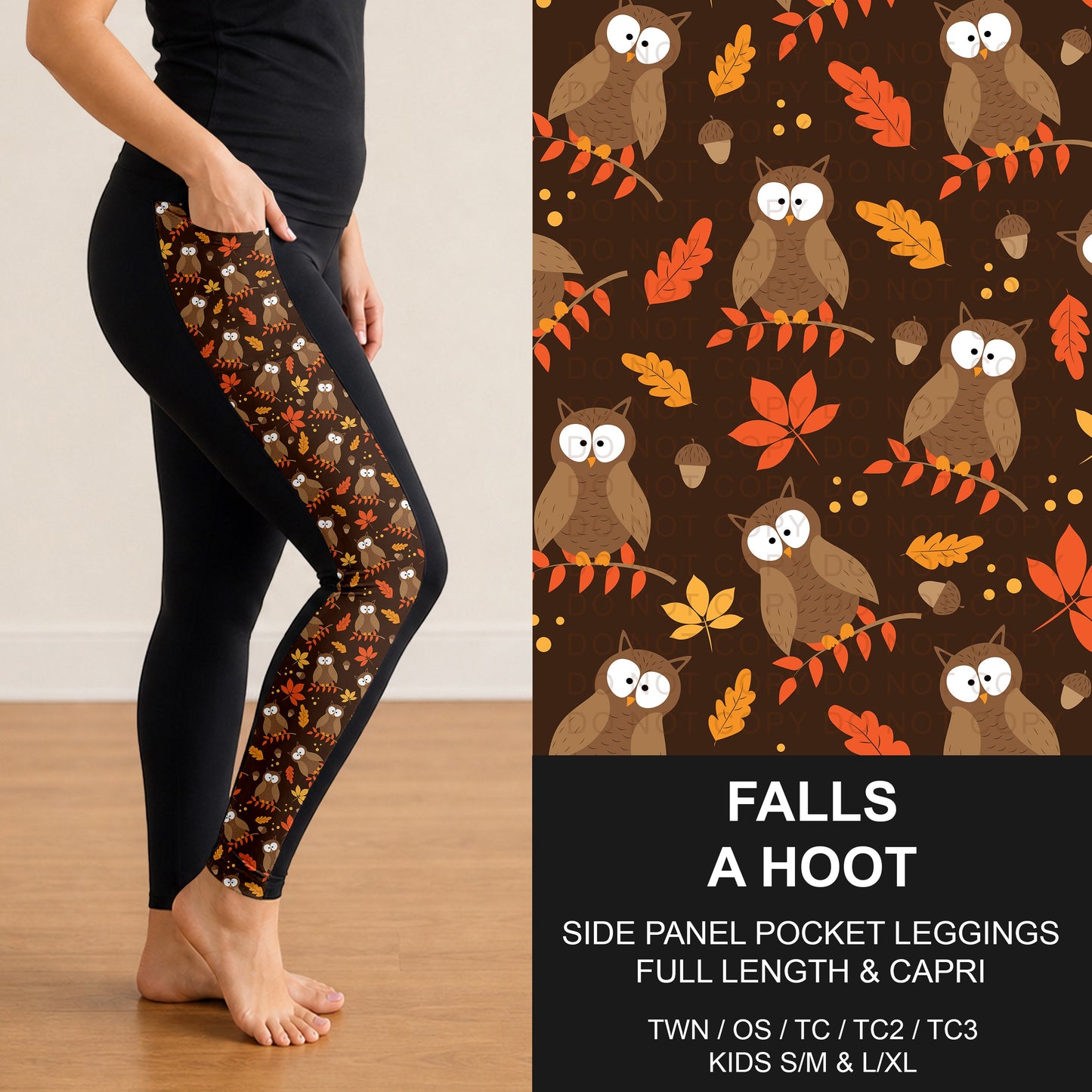 B308 - Preorder Falls a Hoot Side Panel Pocket Leggings (Closes 8/16. ETA: late Oct.)