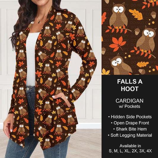 B250 - Preorder Falls a Hoot Cardigan w/ Pockets (Closes 9/07. ETA: early Nov.)