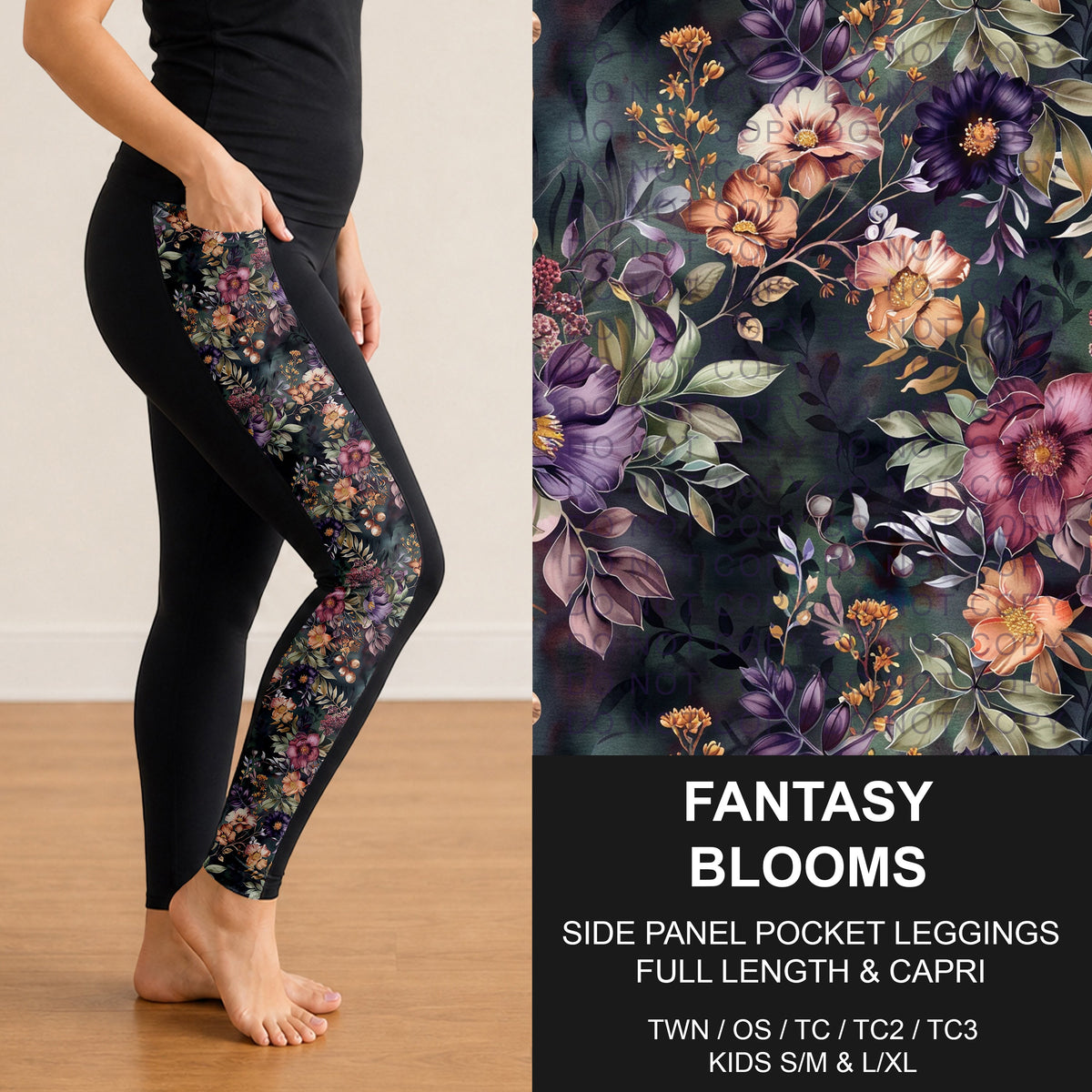 B314 - Preorder Fantasy Blooms Side Panel Pocket Leggings (Closes 9/27. ETA: late Nov.)