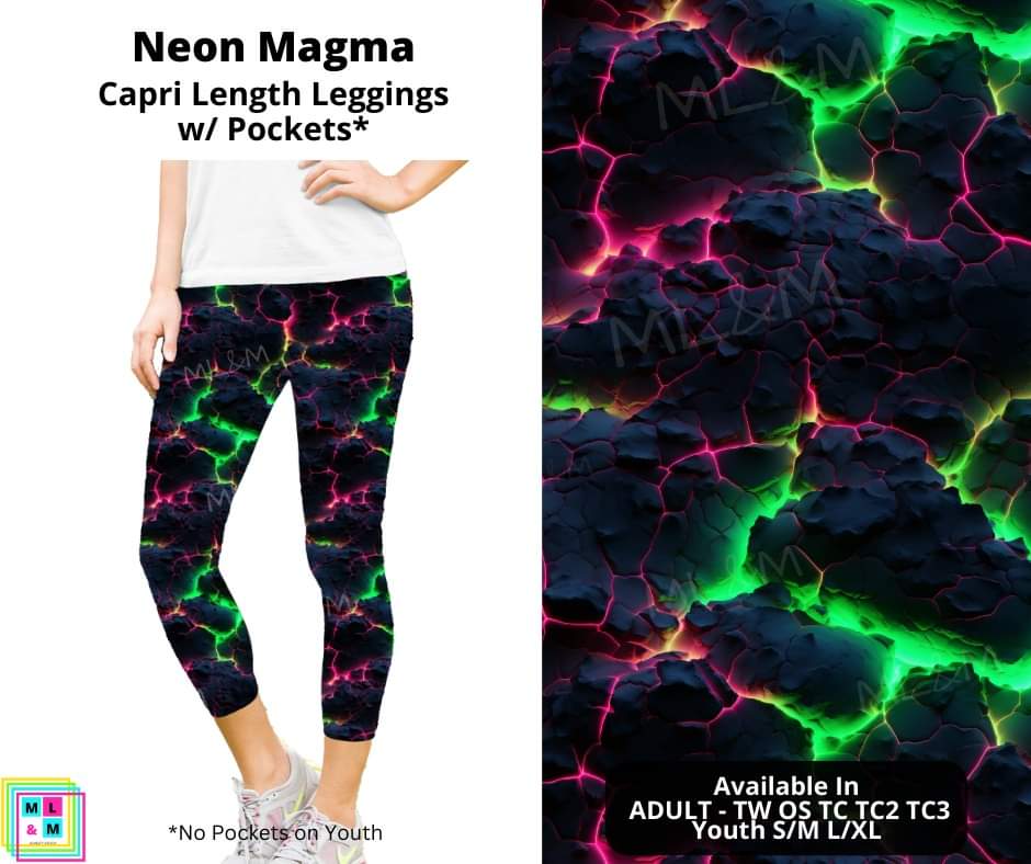 Neon Magma Capri Length Leggings w/ Pockets