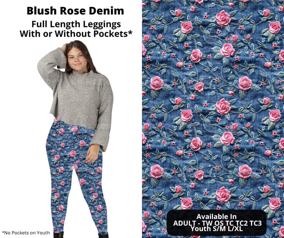 Blush Rose Denim Full Length Leggings w/ Pockets