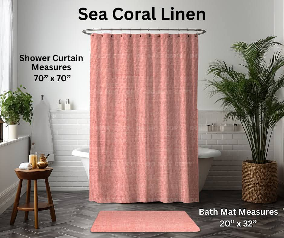 Sea Coral Linen Custom Shower Curtain and/or Bath Mat