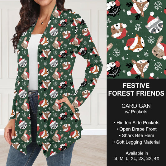 B303 - Preorder Festive Forest Friends Cardigan w/ Pockets (Closes 7/26. ETA: early Oct.)