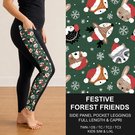 B303 - Preorder Festive Forest Friends Side Panel Pocket Leggings (Closes 7/26. ETA: early Oct.)