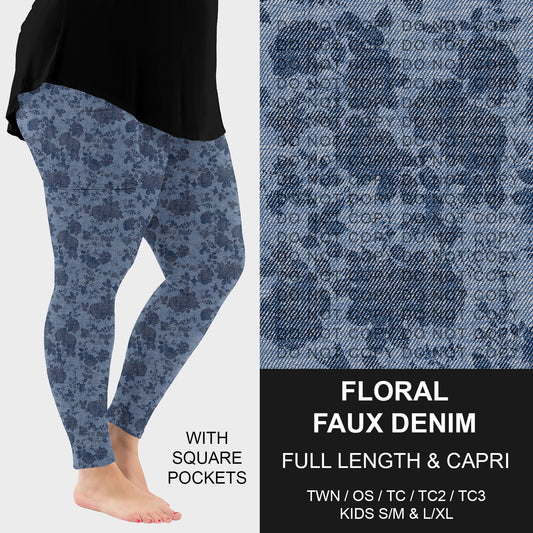 B256 - Preorder Floral Faux Denim Leggings w/ Pockets (Closes 10/19. ETA: late Dec.)