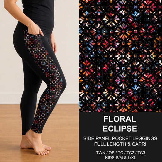 B319 - Preorder Floral Eclipse Side Panel Pocket Leggings (Closes 11/01. ETA: early Jan.)