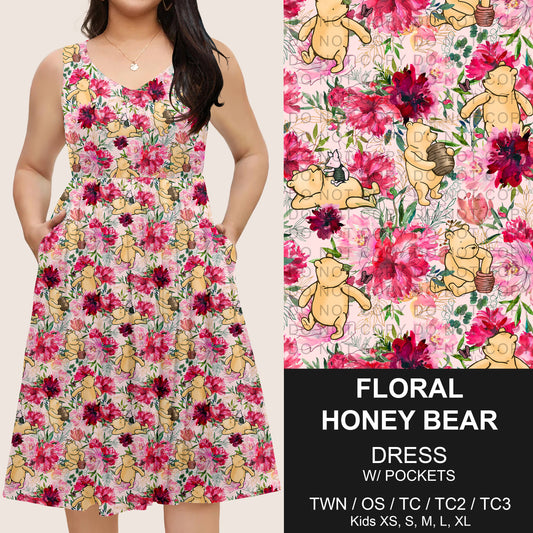B275 - Preorder Floral Honey Bear Sleeveless Pocket Dress (Closes 2/25. ETA: early May)