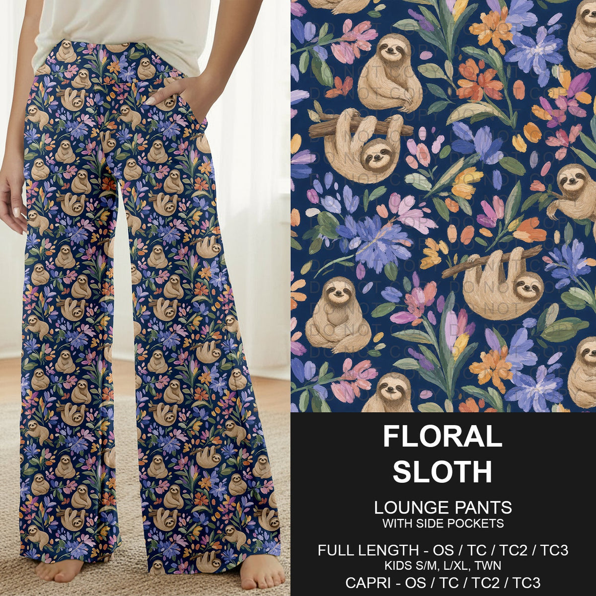 B317 - Preorder Floral Sloth Lounge Pants (Closes 10/18. ETA: late Dec.)