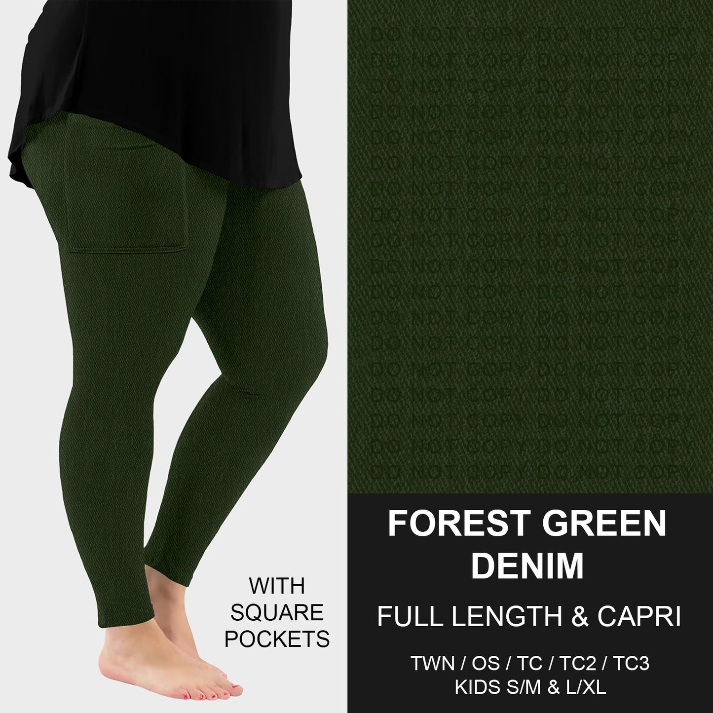 B301 - Preorder Forest Green Faux Denim Leggings w/ Pockets (Closes 7/19. ETA: late Sept.)
