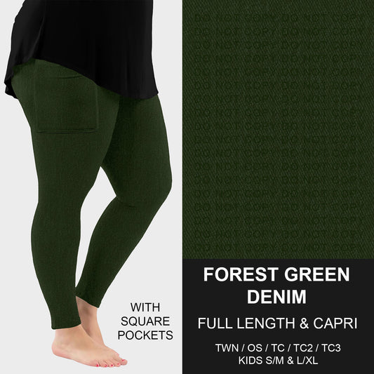 B301 - Preorder Forest Green Faux Denim Leggings w/ Pockets (Closes 7/19. ETA: late Sept.)