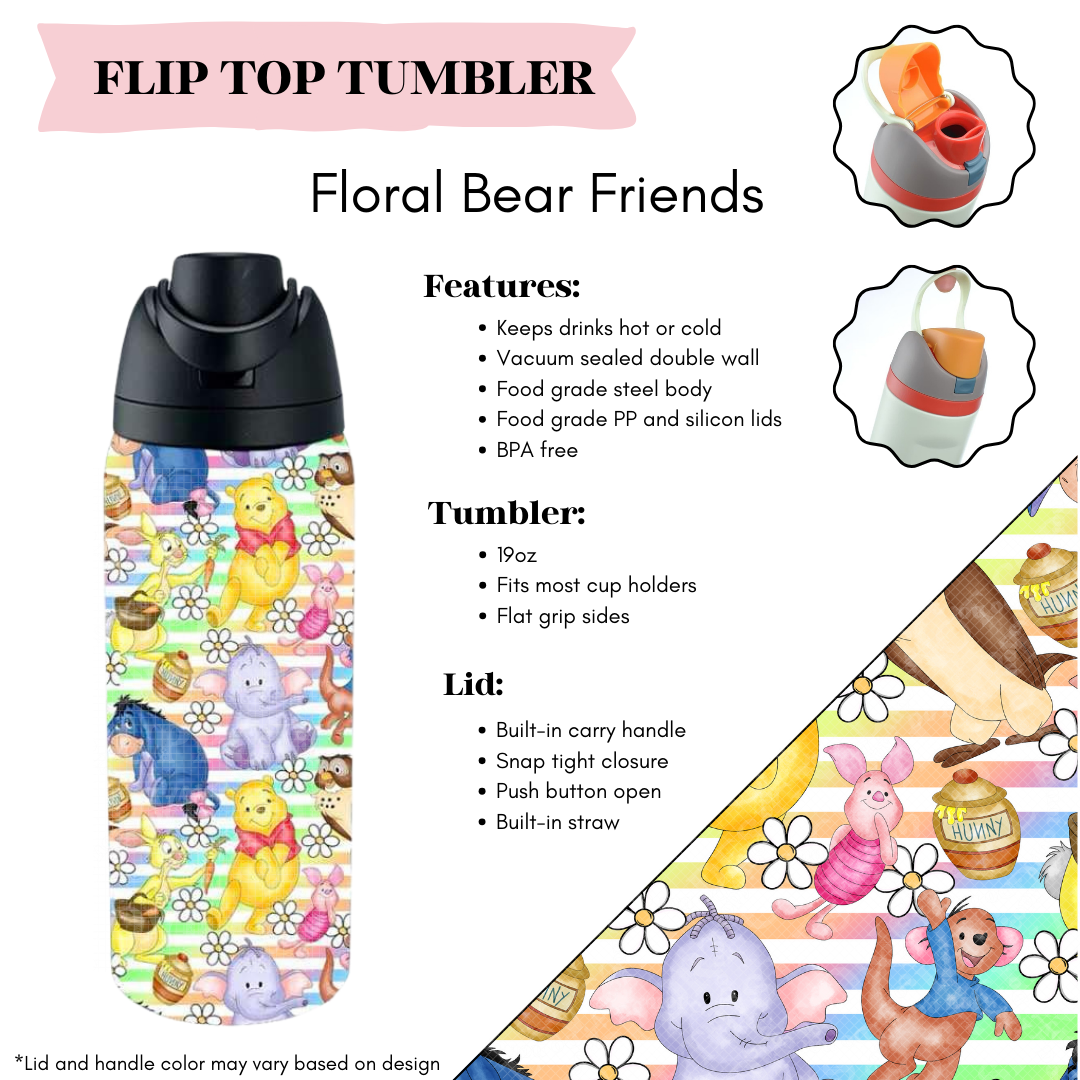 Preorder! Closes 3/20. ETA June. Floral Bear Friends Flip Top Tumbler