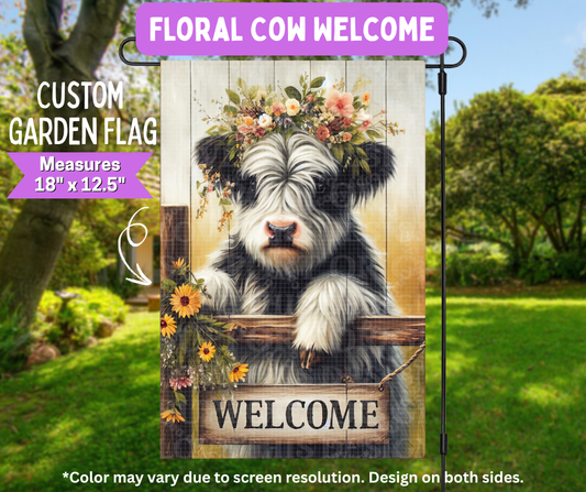 Floral Cow Welcome Garden Flag