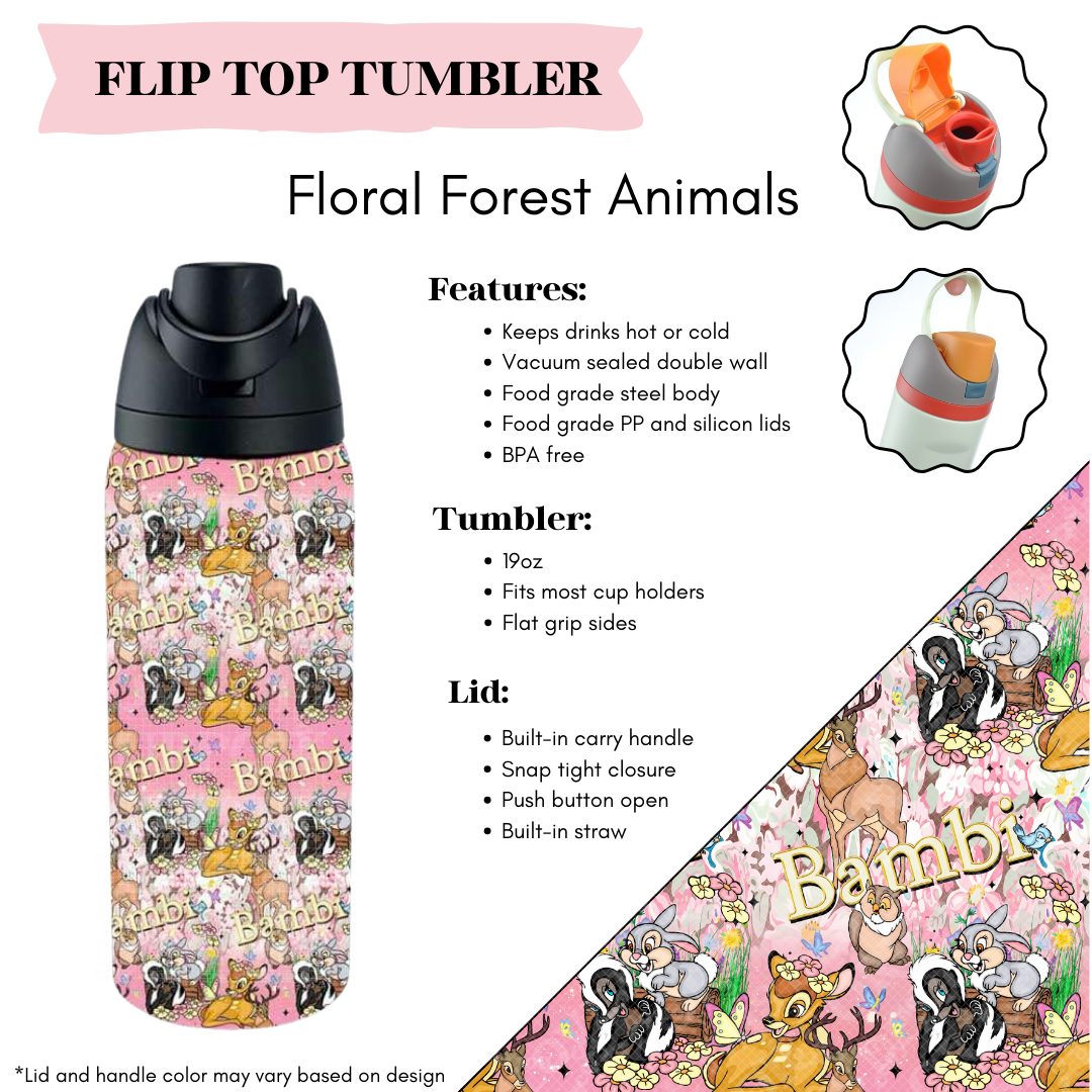 Preorder! Closes 3/20. ETA June. Floral Forest Animals Flip Top Tumbler