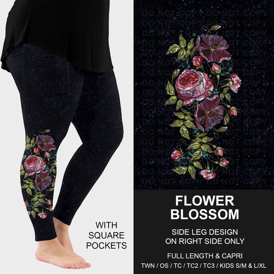 B287 - Preorder Flower Blossom Side Design Leggings w/ Pockets (Closes 4/26. ETA: late June)